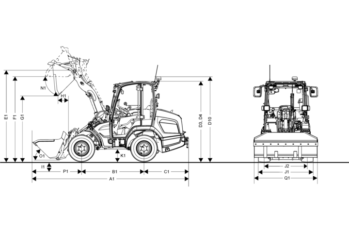 The dimensions of the Kramerwheel loaders of the platforms W03 and 358.